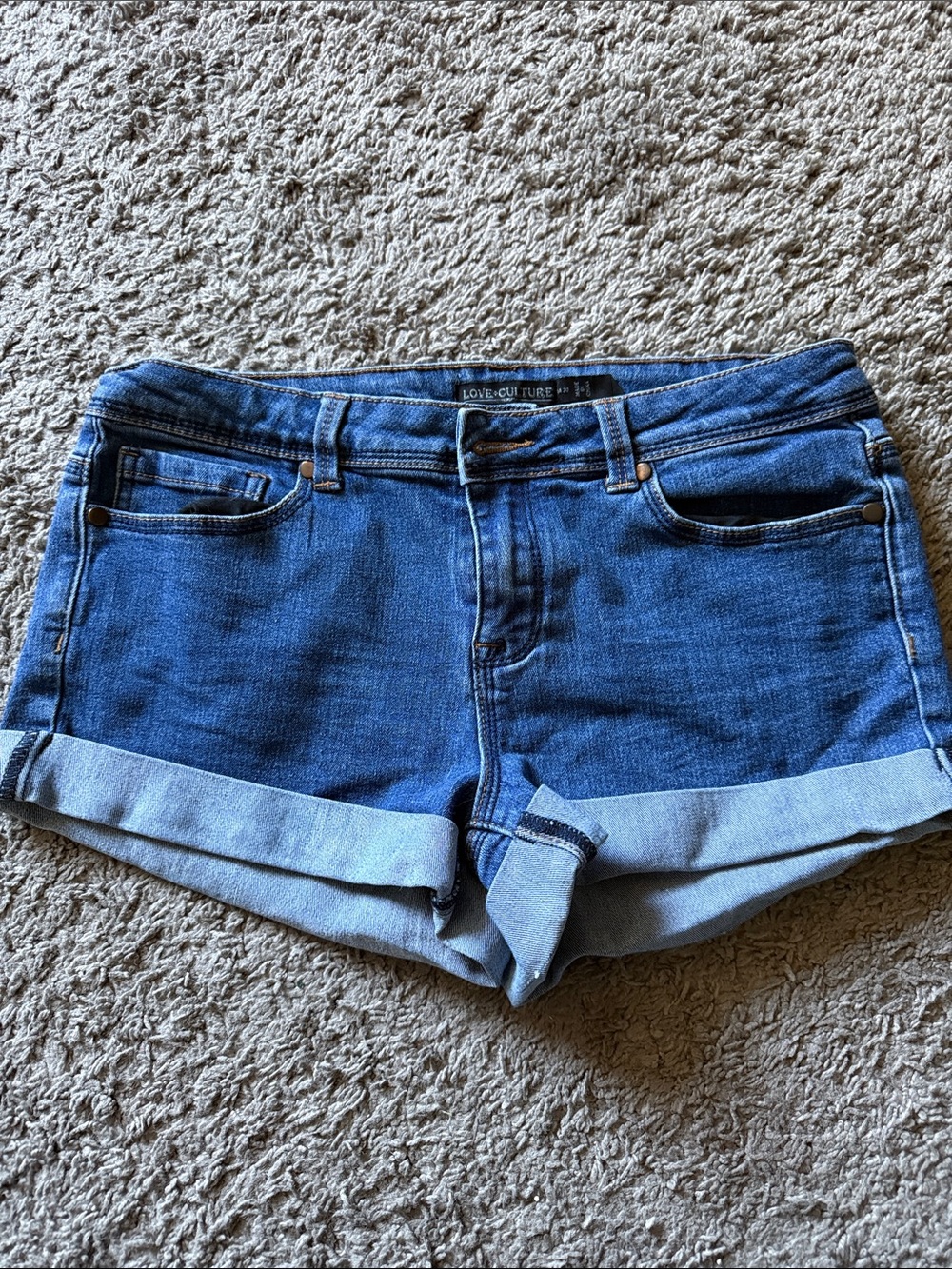 Love Culture Dark Blue Cuffed Denim Shorts